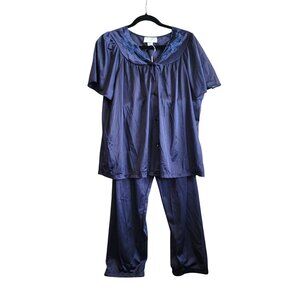 Vtg Ashley Taylor Pajama Set Womens Medium Babydoll Blue Chiffon Embroidered